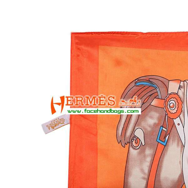 Hermes 100% Silk Square Scarf Orange HESISS 90 x 90 - Click Image to Close
